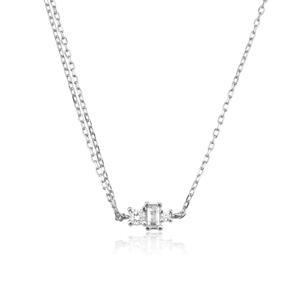 925 Sterling Silver Gold Double Zircon Neckace Long Jewelry