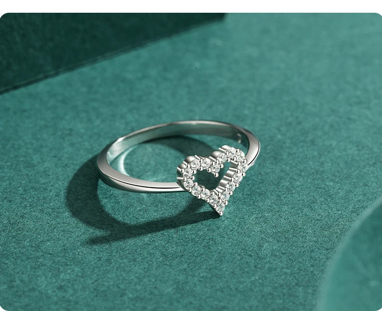 Fine Romantic Heart 925 Sterling Silver Clear Zircon Jewelry