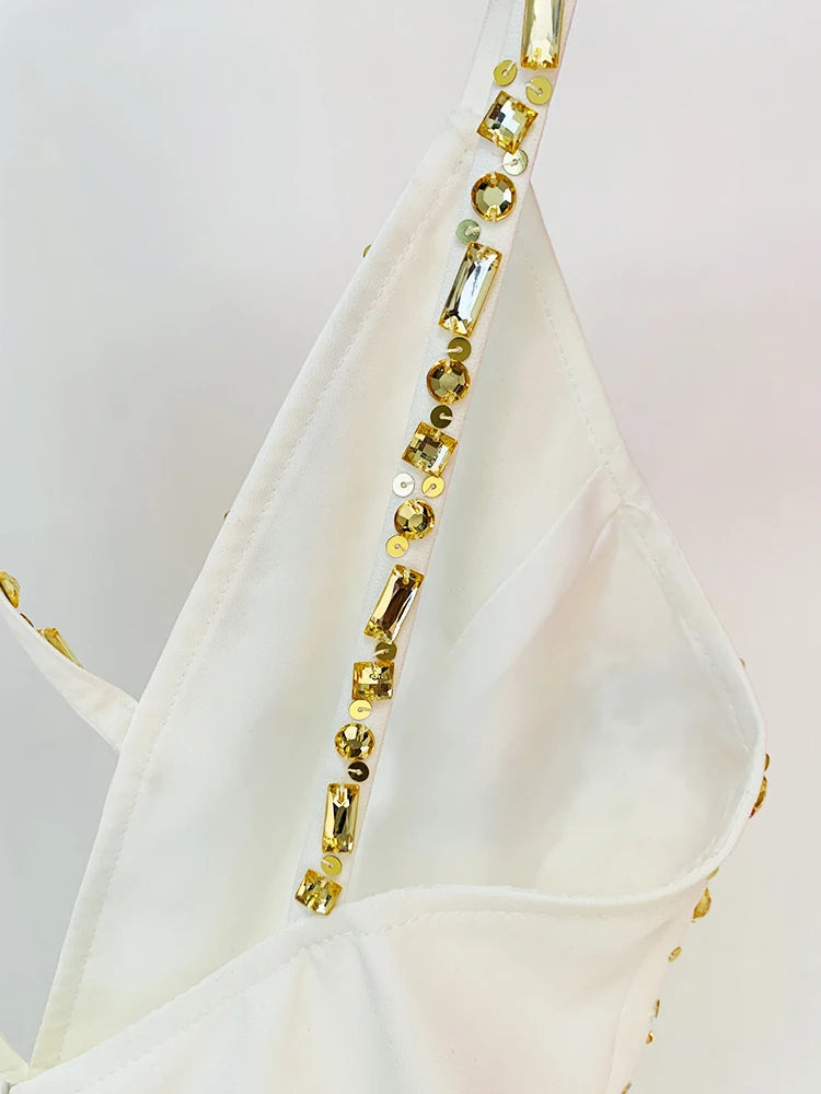 HIGH STREET Newest Fashion Summer Designer Women Spaghetti Strap Stunning Strass Stone Didmonds Beading Straight Jumpsuit