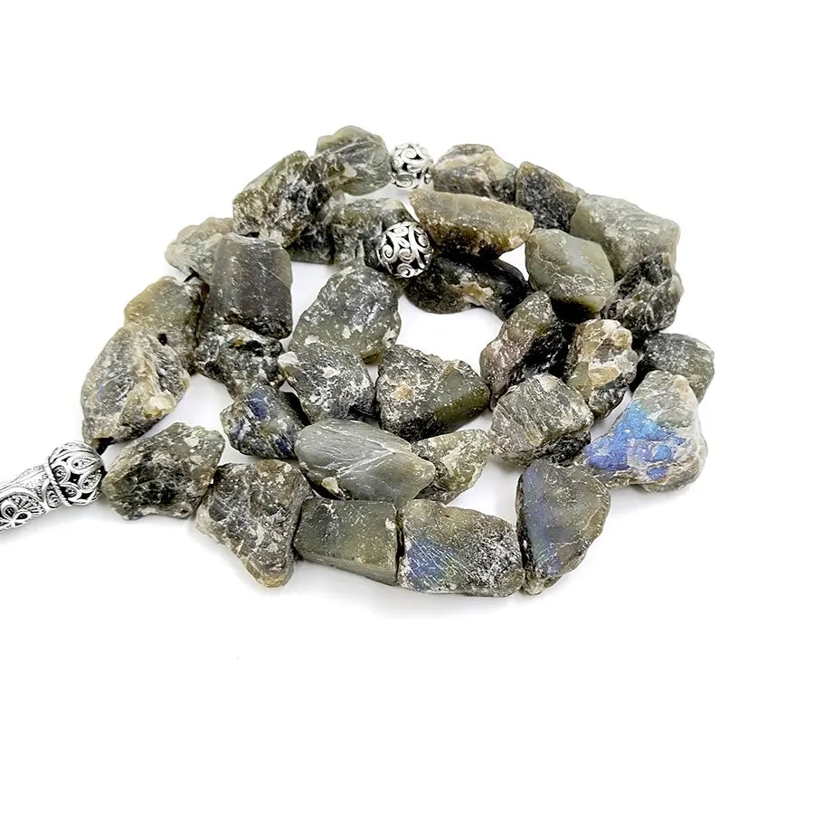 Tasbih Natural Labradorite Irregular rough stone with Amethyst Ramadan Eid Gift Collect art prayer beads fashion accessories