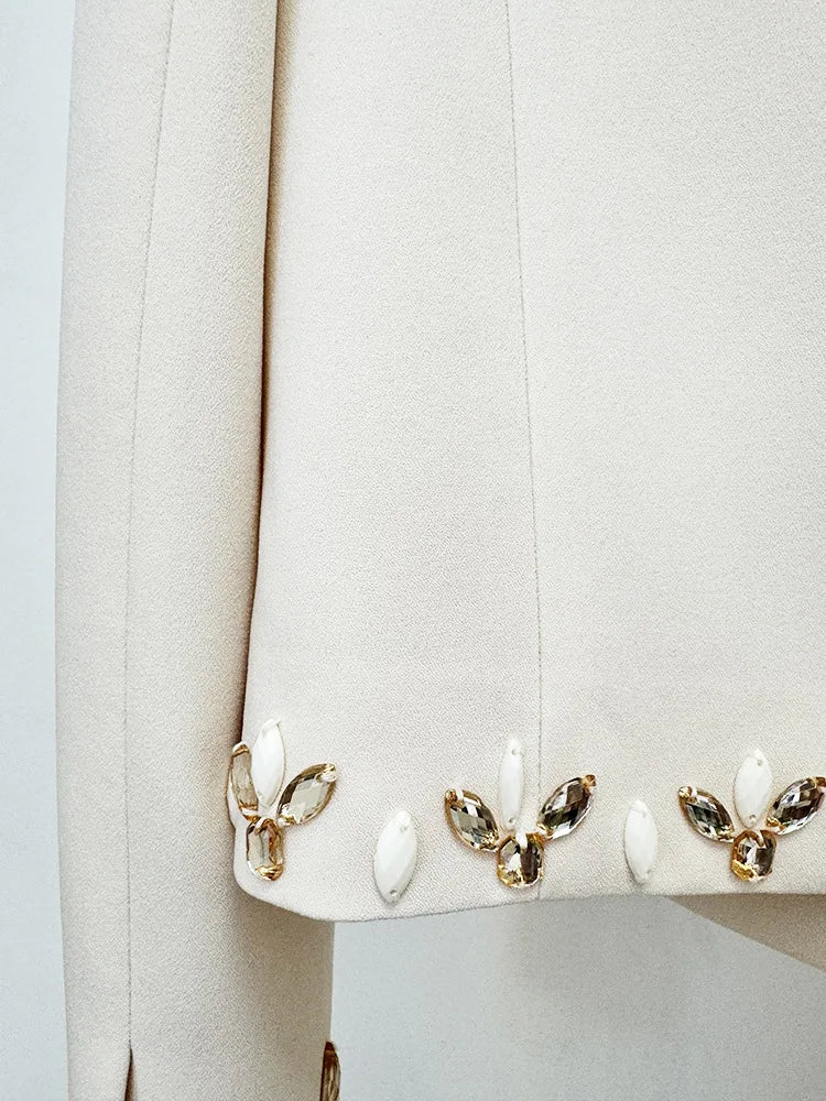 HIGH STREET Newest Fashion Designer Suit Set Women's Rhinestone Diamonds Beaded Cardigan Jacket Split Half Skirt Set 2pcs