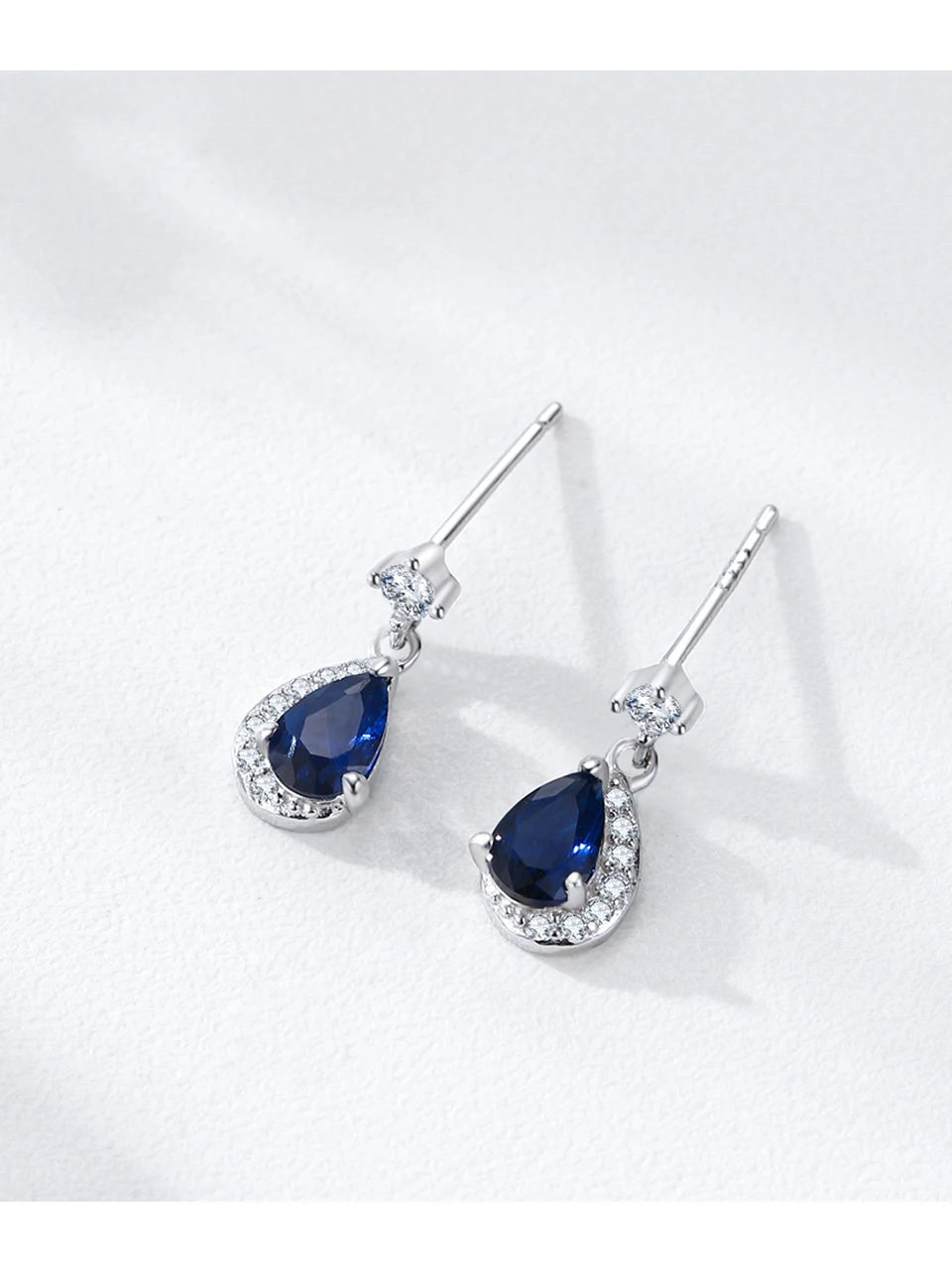 925 Sterling Silver Luxury Water Droplet Retro Blue Zircon Earrings Jewelr