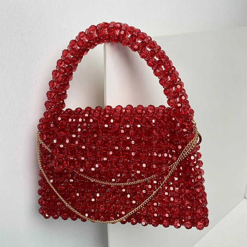 Solid Color Beaded Bag Portable Designer Handbags