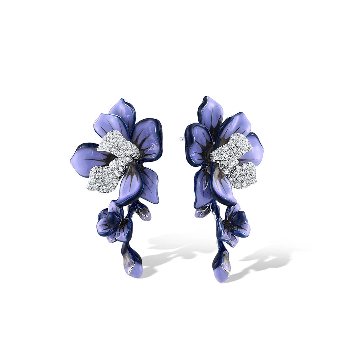 925 Sterling Silver Sparkling Purple & White Enamel Flower Trendy