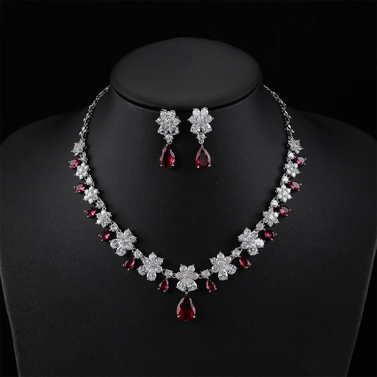 Fashion Bridal Jewelry Set Gorgeous Cubic Zirconia Ladies Party Wedding Flower Necklace Earrings Set CN11092