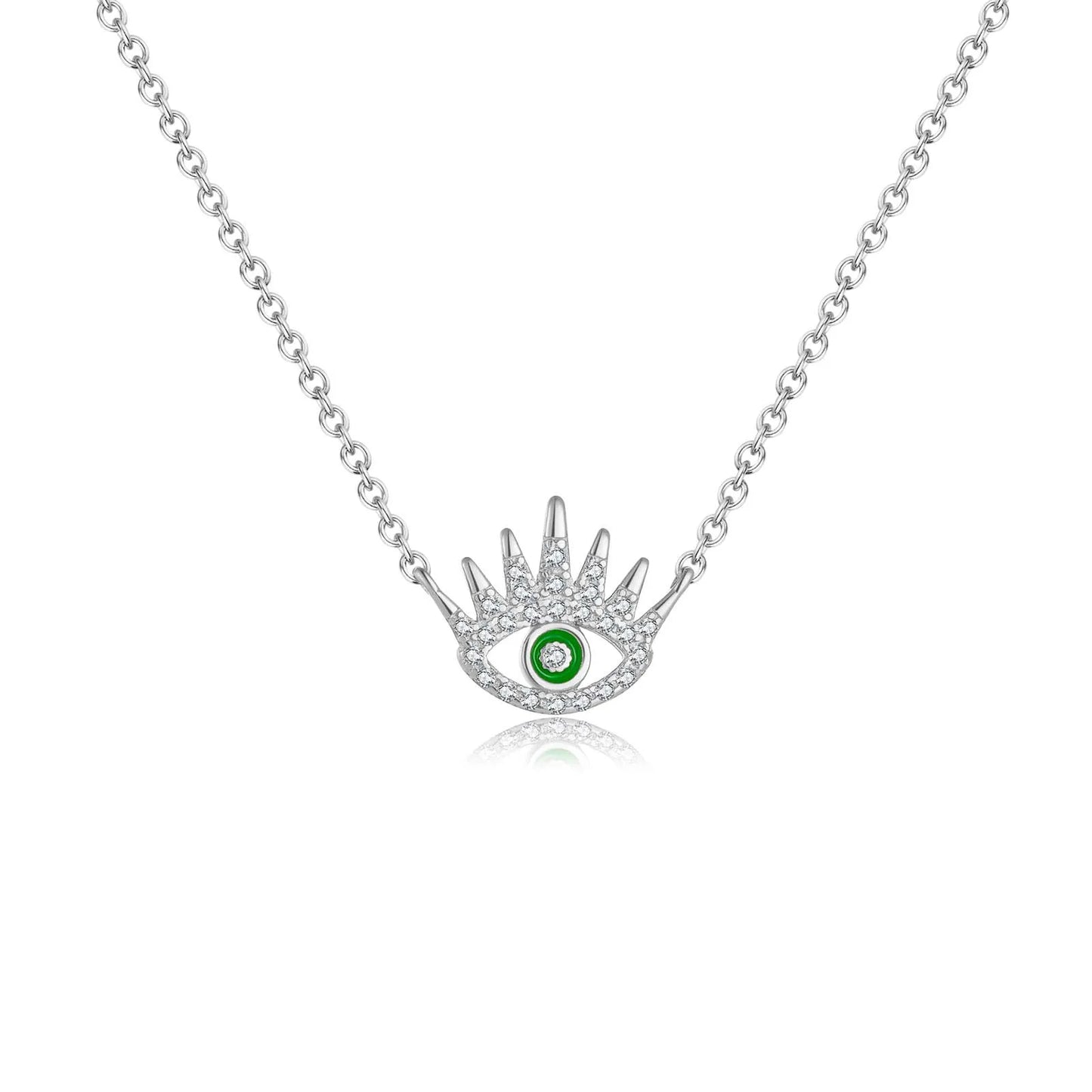 925 Sterling Silver Gold Happy Evil Eye Green Pendant Necklace luxury Jewelry