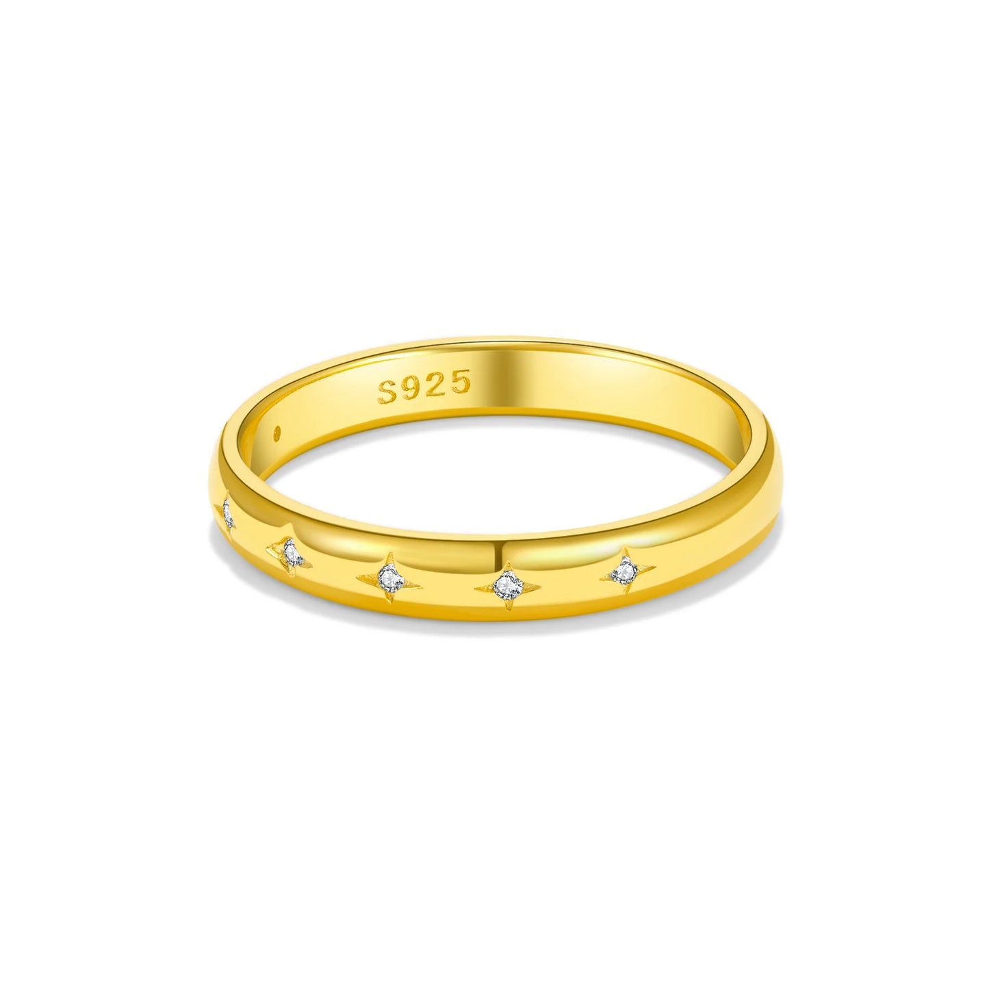 100% 925 Sterling Silver Gold Star Zircon Luxury Jewelry