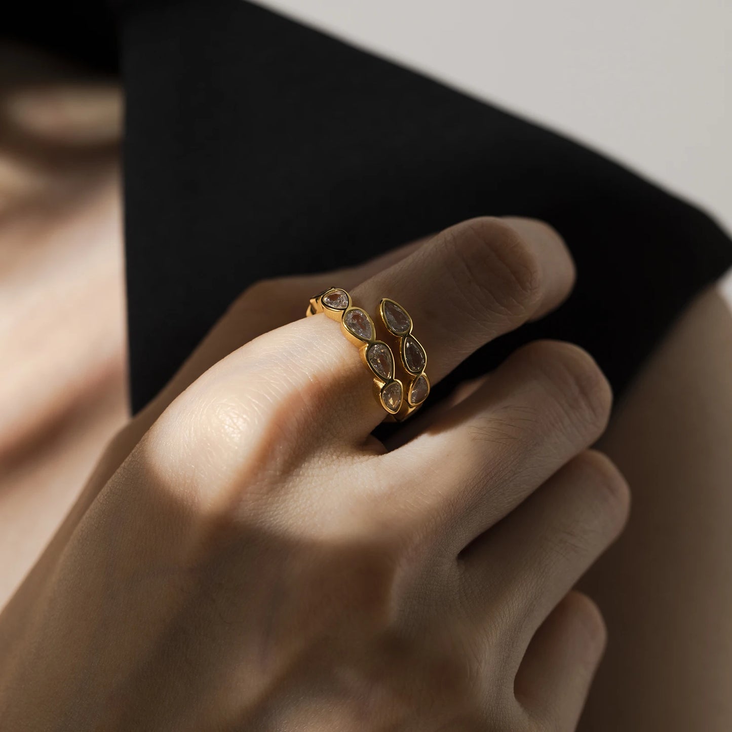 925 Sterling Silver Gold Pear Zircon Ring luxury Jewelry