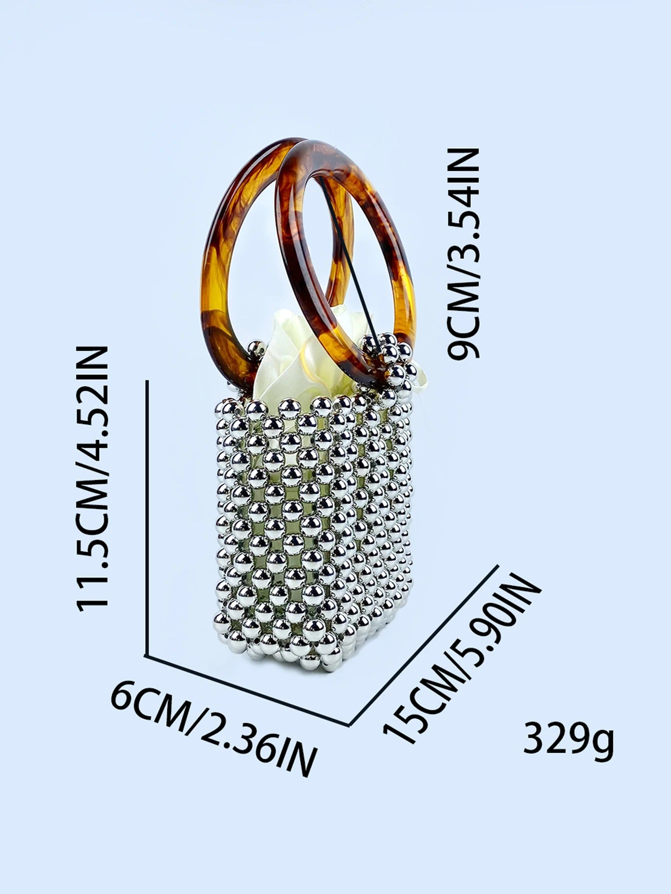 new niche designs, high-end textured beaded woven bead bag, circular ring portable bucket bag