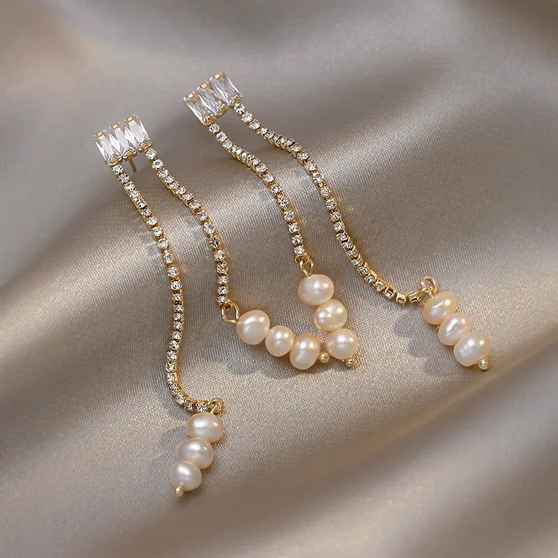 Hot Sell Trendy Zircon Star Natural Freshwater Pearl 14K Gold Filled Earrings Jewelry