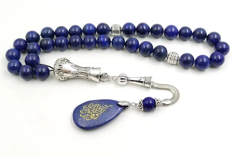 Tasbih Natrual Lapis lazuli islamic with arabic pendant Muslim Paryer beads misbaha accessories bracelets Eid gift ramadan