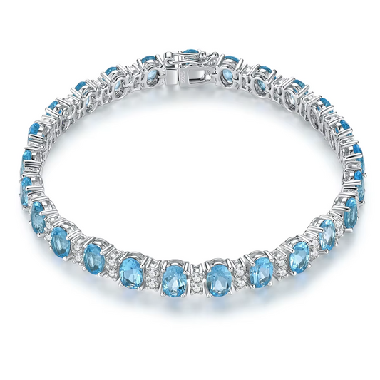 Natural Deep Blue Topaz Solid Sterling Silver Bracelets 13 Carats Genuine Gemstone Luxury