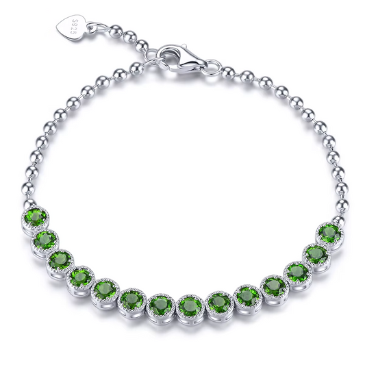 Natural Chrome Diopside Solid Sterling Silver Bracelet 2.9 Carats Genuine Green Gemstone Classic