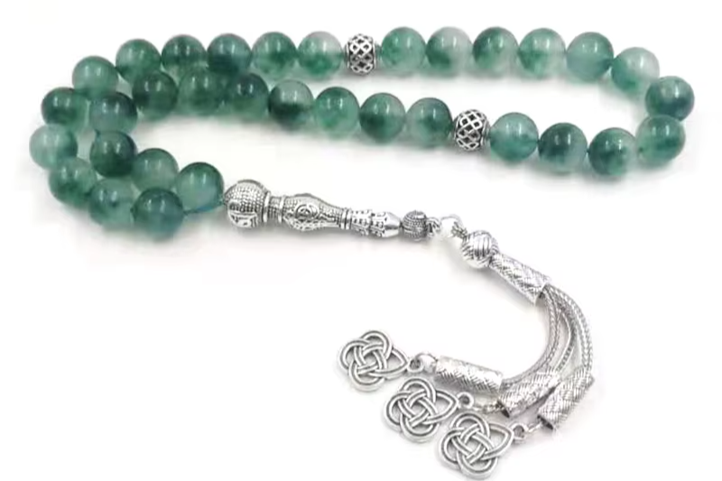 Tasbih Natural tasbih green Jade stone misbaha bracelet isalmic eid gift  turkish fashion