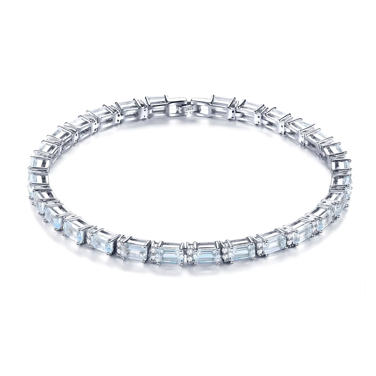 Natural Aquamarine Solid Silver Bracelet 8 Carat Genuine Light Blue Gemstone  S925 Top Quality