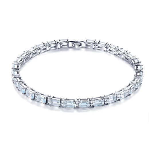 Natural Aquamarine Solid Silver Bracelet 8 Carat Genuine Light Blue Gemstone  S925 Top Quality