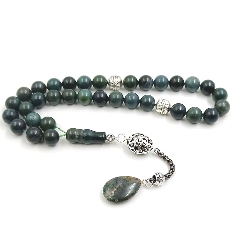 Muslim gifts Tasbih beads Natural Aquatic green Agate stoner beads bracelet arabic accessories on hand