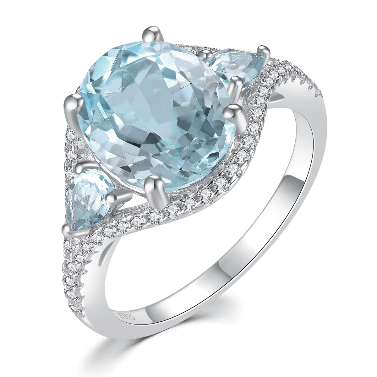 Natural Sky Blue Topaz Solid Sterling Silver Rings 5.2 Carats Genuine Gemstone  Jewelry Style S925