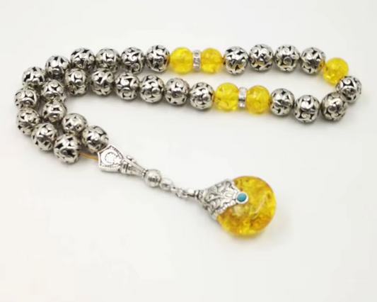 Tasbih Metal beads with yellow Resin beads muslim eid gift islamic rosary bead arabic bracelet