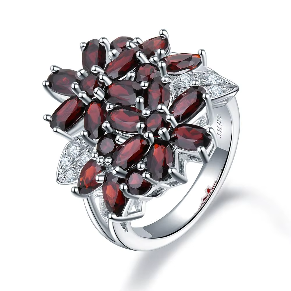Hutang 5.26ct Cluster Garnet Women's Ring Solid 925 Sterling Silver Natural Red