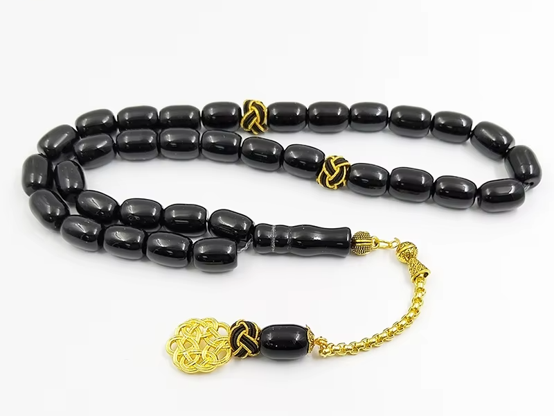 Tasbih natural black agate stone Barrel shape bracelet ramadan Gift Eid misbaha Braided  accessories metal design prayer beads