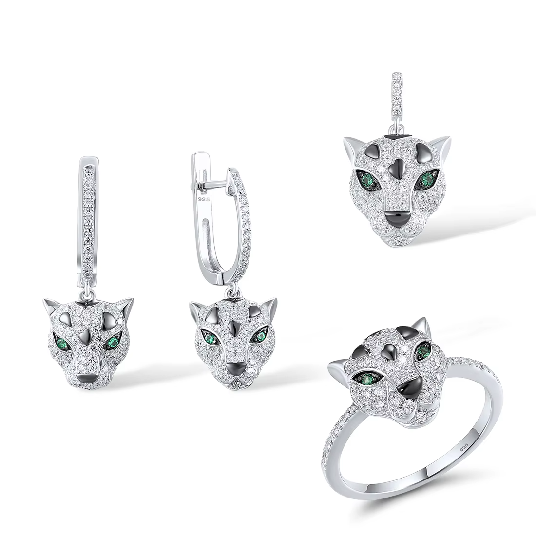 925 Sterling Silver Green Leopard