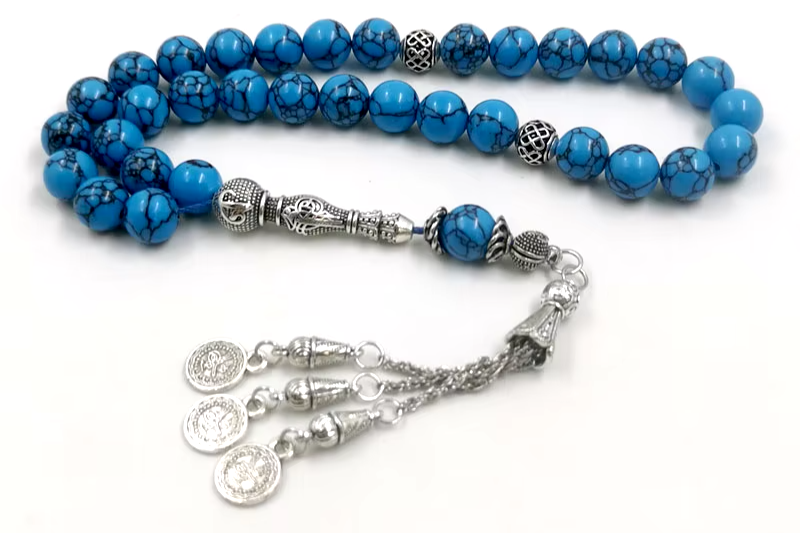 Tasbih Natural Mongolian turquoise gemstone islamic muslim Blue prayer bead Misbaha