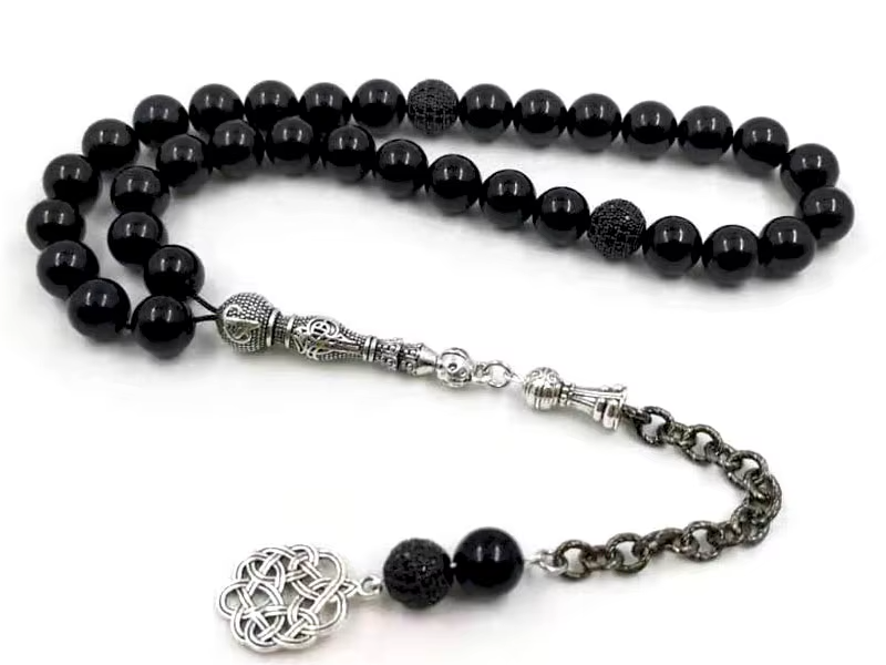 luxury Tasbih Zircon Rosary Beads With Natural Black Agates  Islamic Accessorise Muslim gift EID