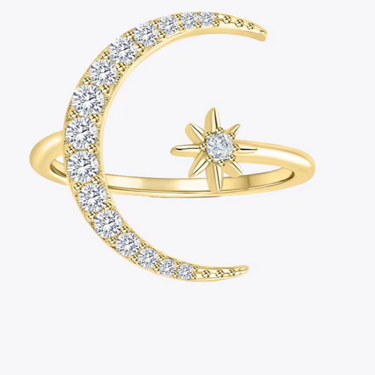 Star Moon Design Ring 925 Sterling