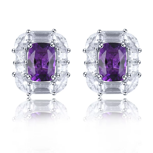 Natural Amethyst Sterling Silver  Genuine Quarts Cushion Faced Cutting Classic Jewelry Styles