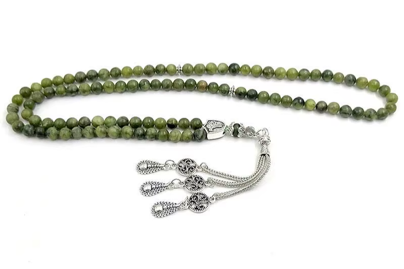 Tasbih 6mm 99 100 Natural Green Jade charm bracelet Gemstone Rosary Bead Misbaha Islamic Jewelry Gift