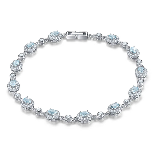 Natural Aquamarine Sterling Silver Bracelet S925 Women Jewelry 2.9 Carat Genuine Gemstone Light Blue Classic