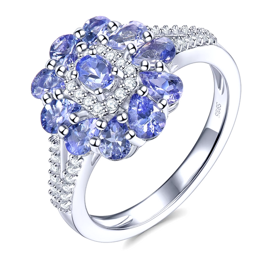 Natural Tanzanite Silver Rings 1.5 Carats Genuine Gemstone S925 Classic Jewelry Top Quality