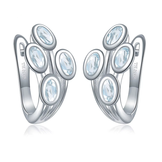 Natural Aquamarine Hoop Earrings  Sterling Silver Fine Elegant Jewelry \