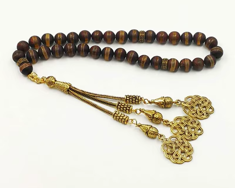 Everything new Natural agates tasbih Bronze Matel tassel  Muslim misbaha  bracelet