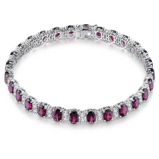 Natural Rhodolite Garnet Silver Bracelet 19 Carats Genuine Rose Garnet  Classic Style Luxury