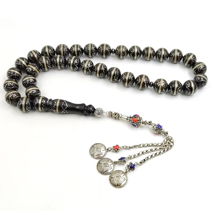 Tasbih Yusr Natural black coral FROM Red sea luxurious misbaha handmade silvers misbaha Bracelet muslim eid gift