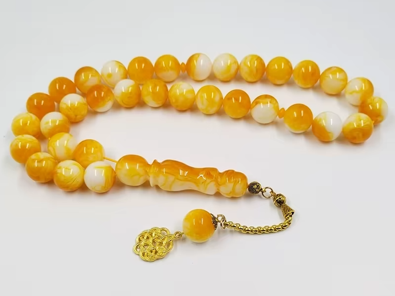 Big beads Tasbih round 16mm yellow resin muslim prayer beads Islamic rosary misbaha turkish bracelet ramadan eid gifts