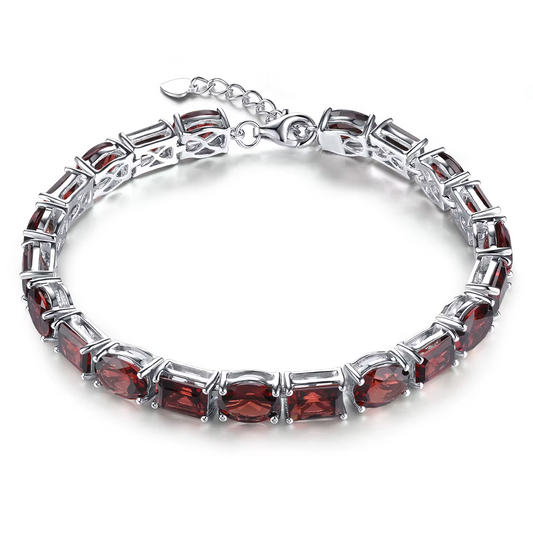 Natural Red Garnet Sterling Silver S925   Bracelet 38.5 Carats Genuine Gemstone Luxury Gorgerous