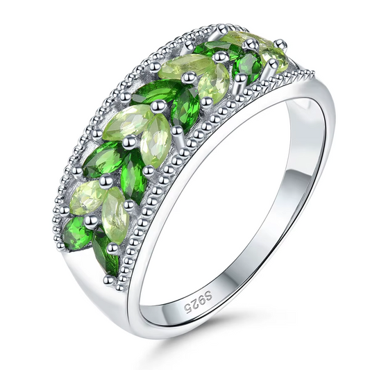 Natural Diopside Peridot Solid Silver Rings 1.5 Carats Genuine Gemstone S925 Fine Jewelry