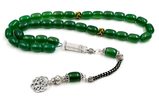 Tasbih Natural green agate ston beads cylinder shape misbaha muslim eid gift