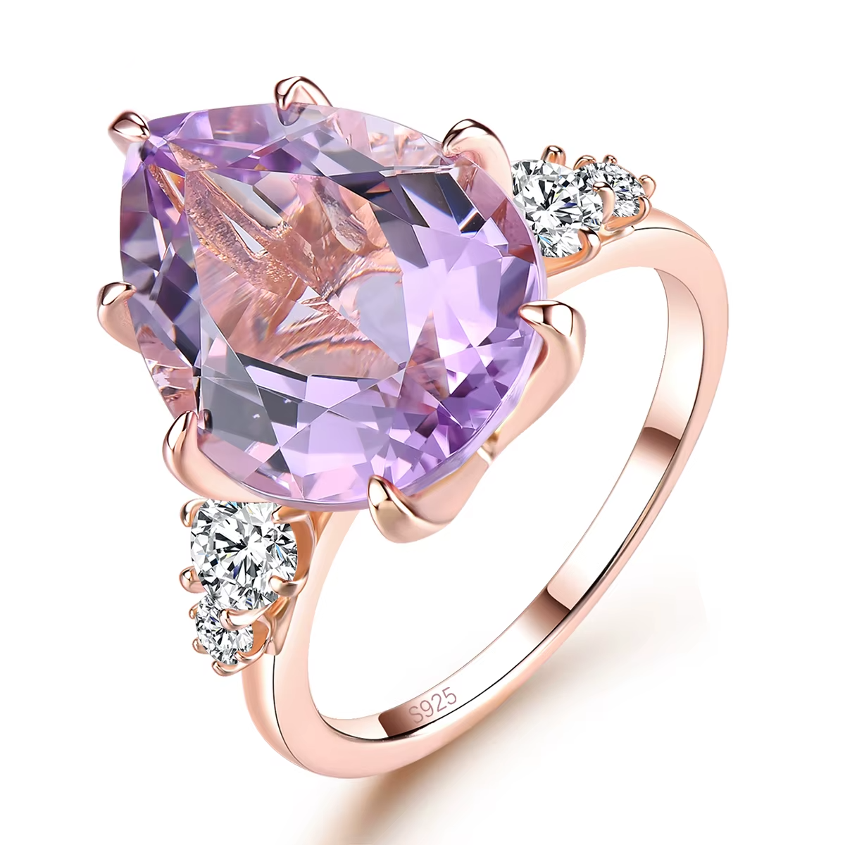 Natural Pink Amethyst Silver Rose Gold Plated 8 Carats Genuine Gemstone Women's Romantic Fine Jewelrys Christmas New Year Gifts