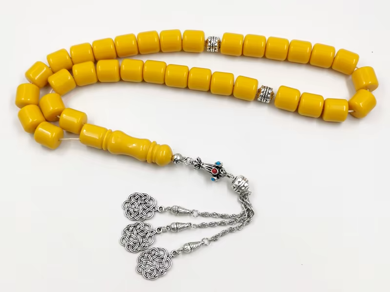 Tasbih men turkish prayer beads Yellow Resin luxurious Misbaha Tibetan silvers Accessories Eid gift islamic arabic bracelet