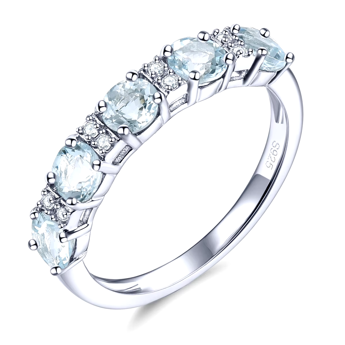 Natural Aquamarine Solid Sterling Silver Rings 1.2 Carats Genuine Birthstone Light Blue S925 Fine Jewelry Style Christmas