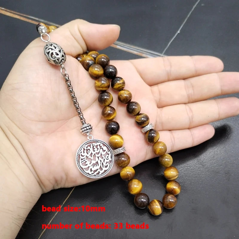 Natural Tiger eye stone tasbih Arwen Pendant Muslim  misbaha prayer beads bracelet Arabic fashion Rosary