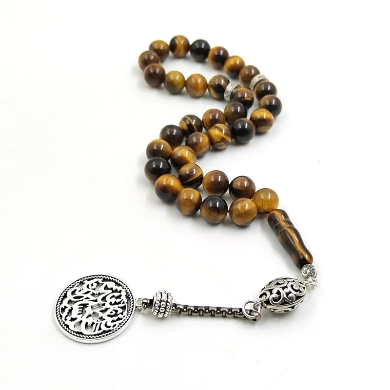 Natural Tiger eye stone tasbih Arwen Pendant Muslim  misbaha prayer beads bracelet Arabic fashion Rosary