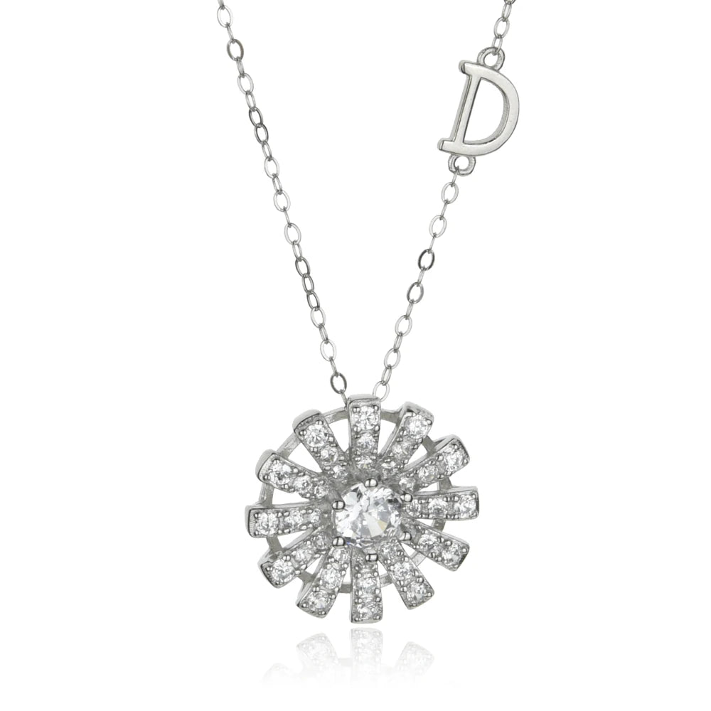 925 Sterling Silver Gold Yellow Sun Flower Crystal Blossom Pendant Long  Necklace  Jewelry