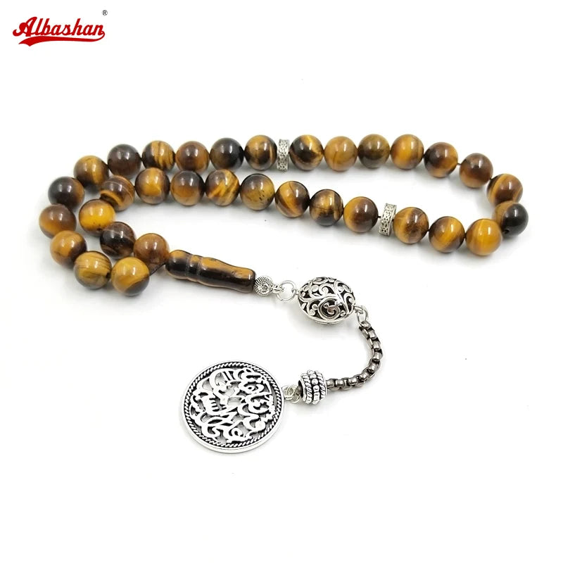 Natural Tiger eye stone tasbih Arwen Pendant Muslim  misbaha prayer beads bracelet Arabic fashion Rosary