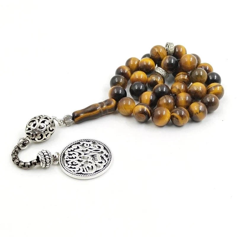 Natural Tiger eye stone tasbih Arwen Pendant Muslim  misbaha prayer beads bracelet Arabic fashion Rosary