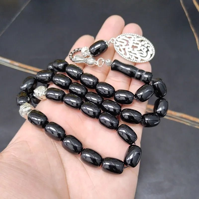 Tasbih natural black agate stone Barrel shape bracelet ramadan Gift Eid misbaha Muslim accessories gulf design prayer beads